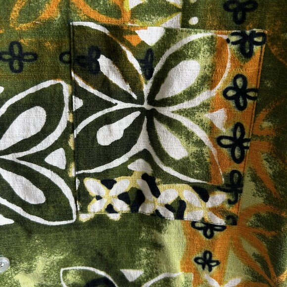 Vintage 60's Hawaiian Green Tribal Barkcloth Loop Collar Sears Shirt - Picture 6 of 12